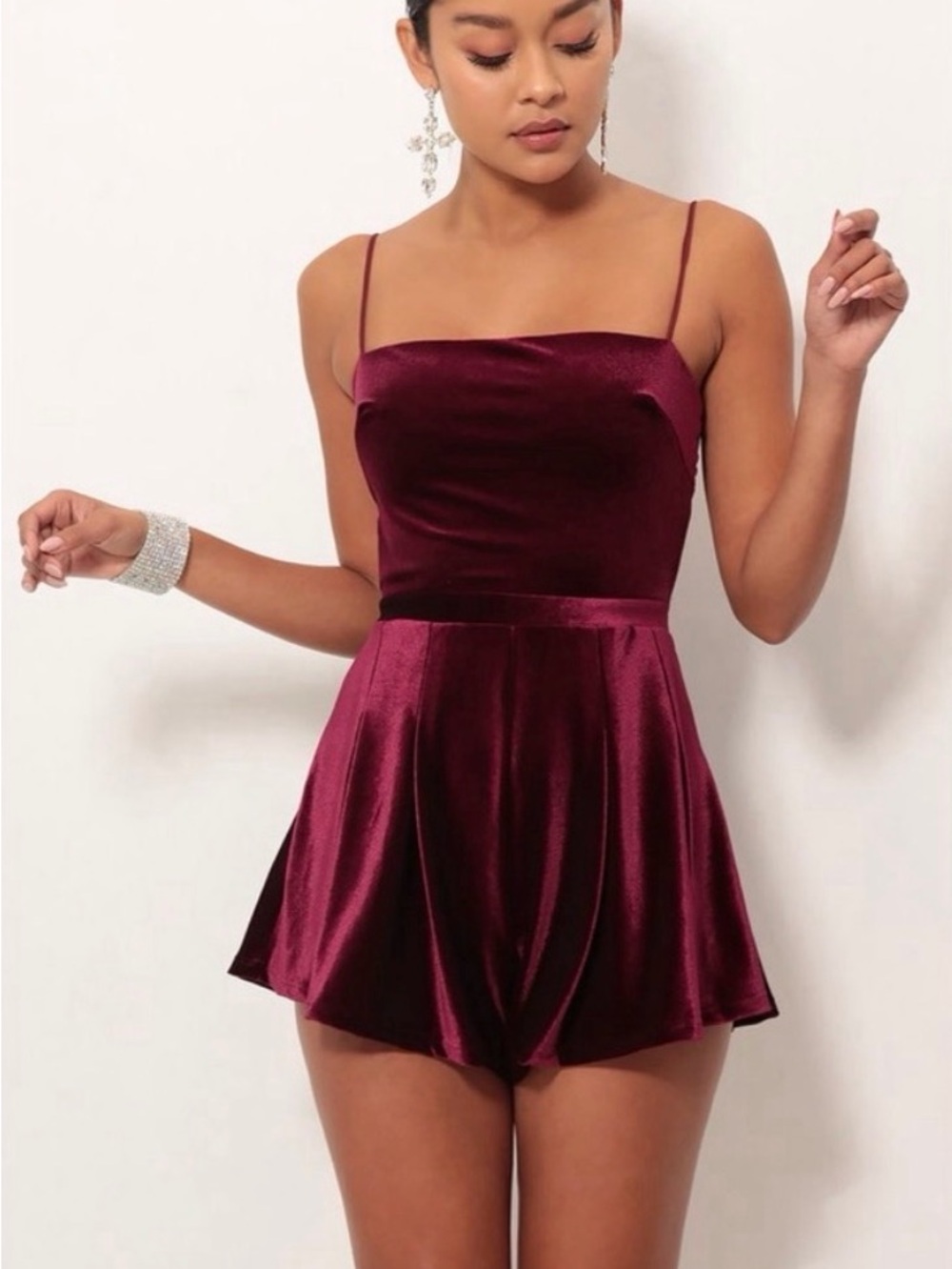 Lucy in the Sky Deep Wine Velvet Romper - Picture 1 of 5